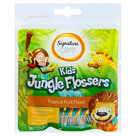 Signature Care Kids Jungle Flossers Tropical Fruit Flavor - 36 Count