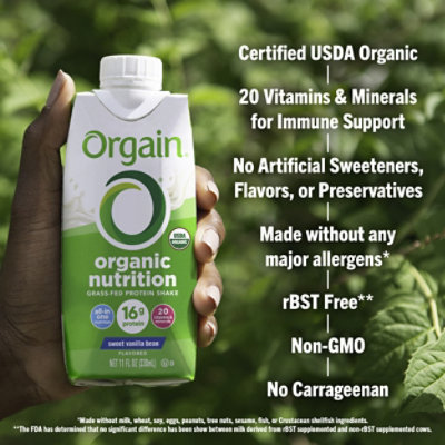 Orgain Organic Nutrition Protein Shake Complete Sweet Vanilla Bean - 4-11 Fl. Oz. - Image 4