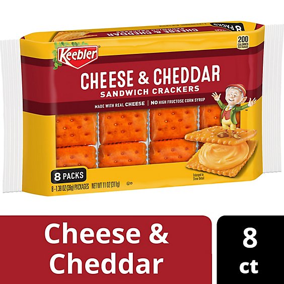 Keebler Sandwich Crackers Single Serve Snack Crackers Cheese and Cheddar 8 Count - 11 Oz