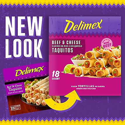 Delimex Beef & Cheese Large Flour Taquitos Frozen Snacks Box - 18 Count - Image 2