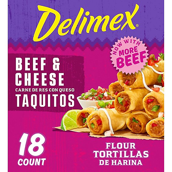 Delimex Beef & Cheese Large Flour Taquitos Frozen Snacks Box - 18 Count