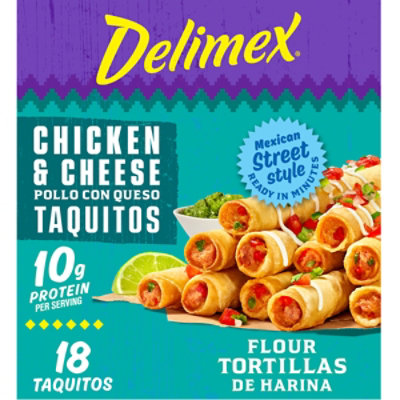 Delimex Chicken & Cheese Large Flour Taquitos Frozen Snack Box - 18 Count - Image 1