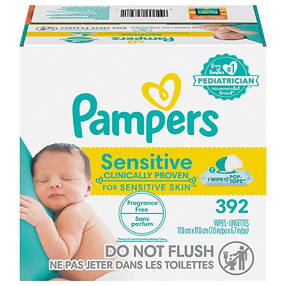 Pampers Sensitive Perfume Free 7X Pop Top Baby Wipes Pack - 392 Count