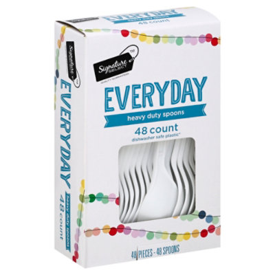 Signature SELECT Everyday Heavy Duty Plastic Spoons Box - 48 Count - Image 1