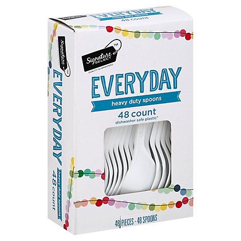 Signature SELECT Spoons Plastic Everyday Heavy Duty Box - 48 Count