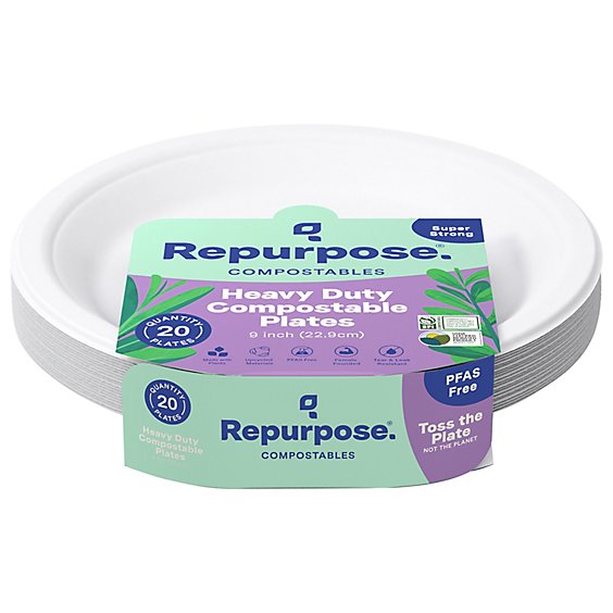 Repurpose Plates Sectional BPA-Free Compostable 9 Inch Shrink Wrapped - 20 Count