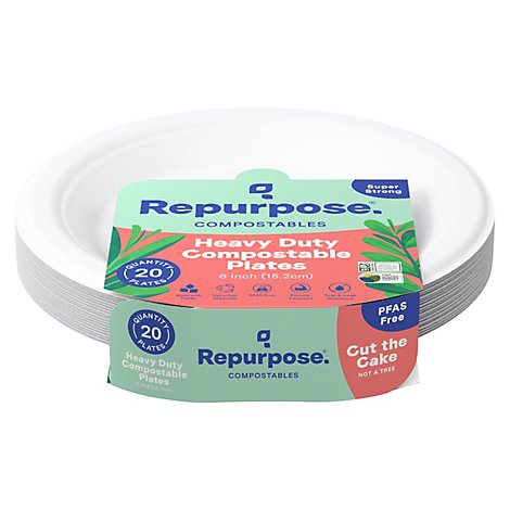 Repurpose Plates Sectional BPA-Free Compostable 6 Inch Shrink Wrapped - 20 Count