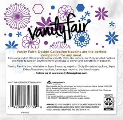 Vanity Fair Everyday Casual Napkins Design Collection Printed 2 Ply - 80 Count - Image 3