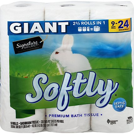 Signature Care Bathroom Tissue Premium Softly Giant Roll 2-Ply Wrapper - 9 Count - Image 3