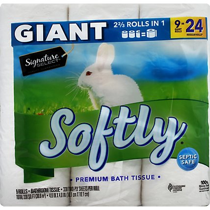 Signature Care Bathroom Tissue Premium Softly Giant Roll 2-Ply Wrapper - 9 Count - Image 2