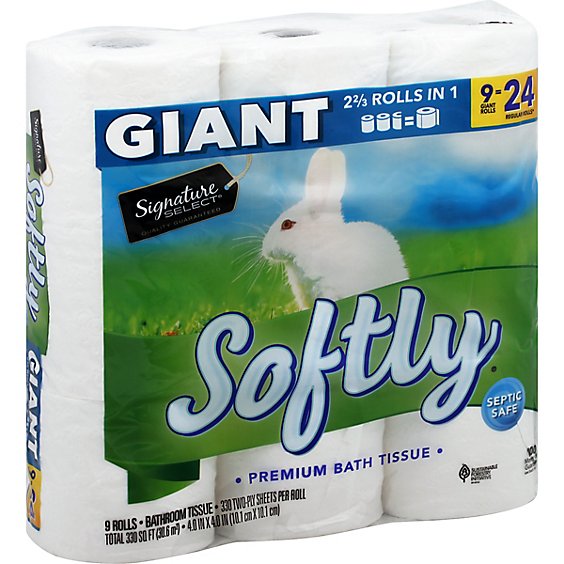 Signature Care Bathroom Tissue Premium Softly Giant Roll 2-Ply Wrapper - 9 Count