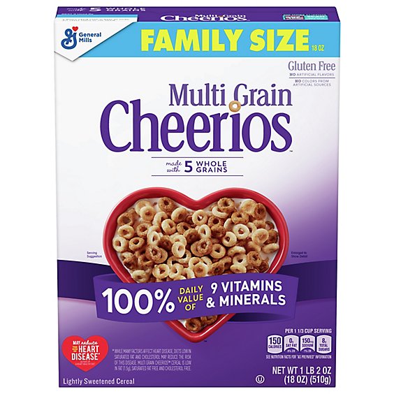 Cheerios Cereal Multi Grain Lightly Sweetened Family Size Box - 18 Oz