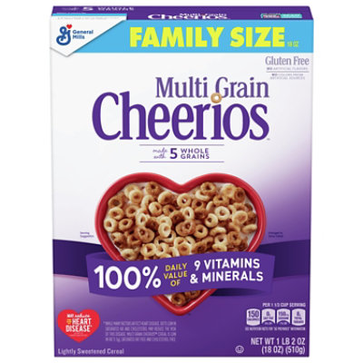 Cheerios Cereal Multi Grain Lightly Sweetened Family Size Box - 18 Oz