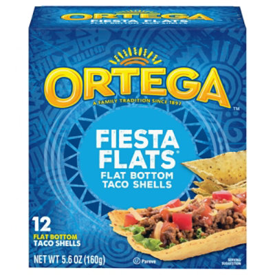 Ortega Taco Shells Fiesta Flats Flat Bottom Box 12 Count - 5.6 Oz