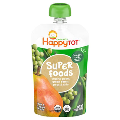 Happy Tot Organic Stage 4 Pears Green Beans Peas & Chia Toddler Food Pouch - 4.22 Oz