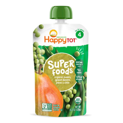 Happy Tot Organics Superfoods Stage 4 Pears Green Beans & Peas + Super Chia Pouch - 4.22 Oz - Image 1