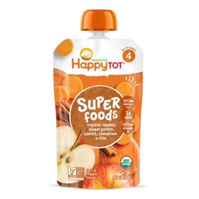 Happy Tot Organics Superfoods Stage 4 Apples Sweet Potatoes Carrots Cinnamon Super Chia - 4.22 Oz - Image 1