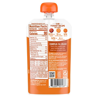 Happy Tot Organic Apple Sweet Potato Carrot Cinnamon & Chia Toddler Food Pouch - 4.22 Oz - Image 3