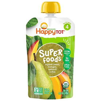 Happy Tot Organics Super Foods Blend Pears Mangos & Spinach + Super Chia - 4 Oz - Image 2
