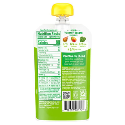 Happy Tot Organic SuperFoods Stage 4 Pear Mango Spinach & Chia Toddler Food Pouch - 4.22 Oz - Image 3