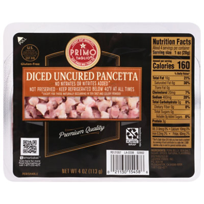 Primo Taglio Uncured Diced Pancetta - 4 Oz