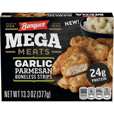 Banquet Mega Meats Garlic Parmesan Boneless Chicken Strips Frozen Meal - 13.3 Oz