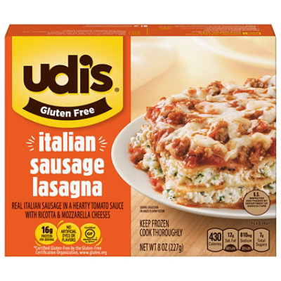 Udis Entree Lasagna Italian Sausage Gluten Free - 8 Oz