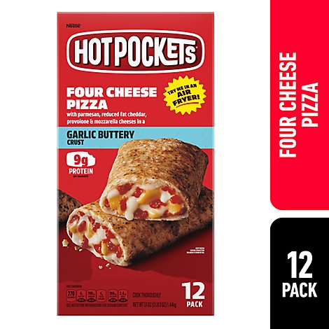 Hot Pockets Sandwiches Four Cheese Pizza Garlic Buttery Seasoned Crust - 12-4.5 Oz