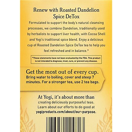 Yogi Herbal Supplement Tea Detox Roasted Dandelion Spice 16 Count - 1.12 Oz - Image 4