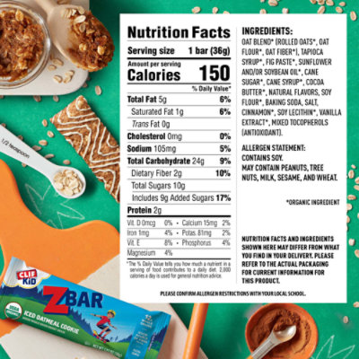 CLIF Kid Zbar Iced Oatmeal Cookie Organic Snack Bars - 6 Count - Image 4