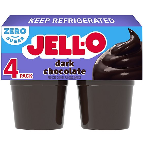 Jell-O Dark Chocolate Sugar Free Ready to Eat Pudding Cups Snack Cups - 4 Count