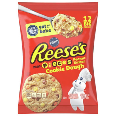 Pillsbury Ready To Bake Cookies Big Deluxe Peanut Butter With Reeses Mini Pieces 12 Count 16 Oz vons