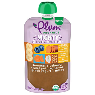 Plum Organics Organic Tots Mighty 4 Puree Sweet Potato Carrot Blueberry Apple Greek Yogurt - 4 Oz - Image 2