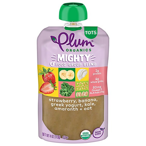 Plum Organics Organic Tots Mighty 4 Puree Kale Strawberry Amaranth Greek Yogurt - 4 Oz