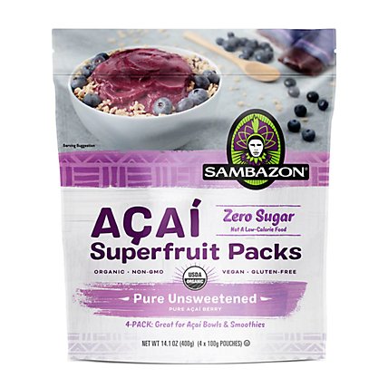 Sambazon Organic Superfruit Packs Pure Unsweetened Blend Acai - 4-3.5 Oz - Image 1