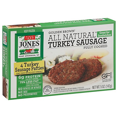 Jones Dairy Farm Sausage All Natural Golden Brown Turkey Patties 4 Count - 5 Oz
