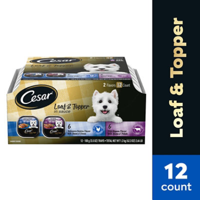 Cesar Loaf In Sauce Rotisserie Chicken & Filet Mignon Wet Dog Food Variety Pack 12 Count - 3.5 Oz