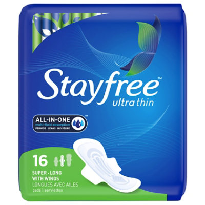 Stayfree Ultra Thin Pads With Wings Long Super Absorbency - 16 Count