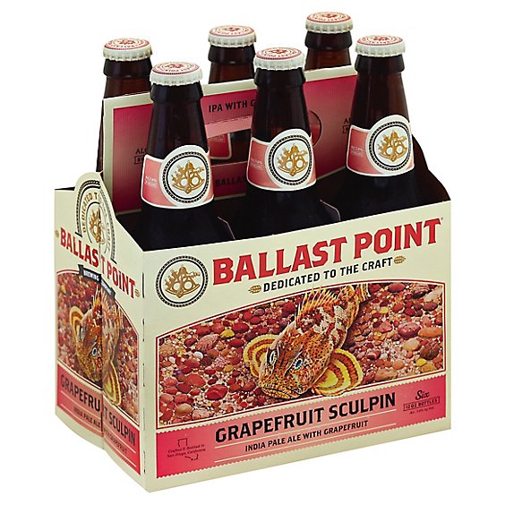 Ballast Point Sculpin Grapefruit IPA Craft Beer Bottles 7.0% ABV - 6-12 Fl. Oz.