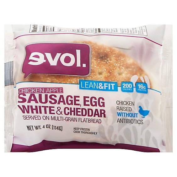 Evol Breakfast Sandwich Lean & Fit Chicken Apple Sausage Egg White & Cheddar - 4 Oz