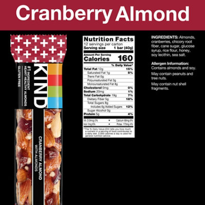 KIND Bar Plus Cranberry Almond + Antioxidants With Macadamia Nuts - 12-1.4 Oz - Image 2