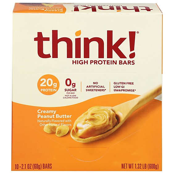 thinkThin High Protein Bars Creamy Peanut Butter Chocolate Dipped - 10 Count