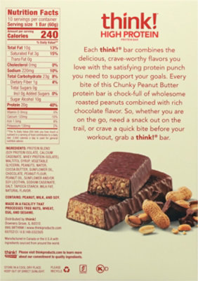 thinkThin High Protein Bars Chunky Peanut Butter Chocolate Dipped - 10 Count - Image 5