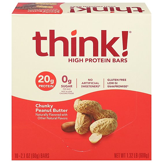 thinkThin High Protein Bars Chunky Peanut Butter Chocolate Dipped - 10 Count