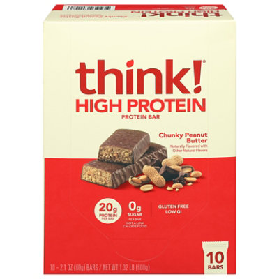 thinkThin High Protein Bars Chunky Peanut Butter Chocolate Dipped - 10 Count