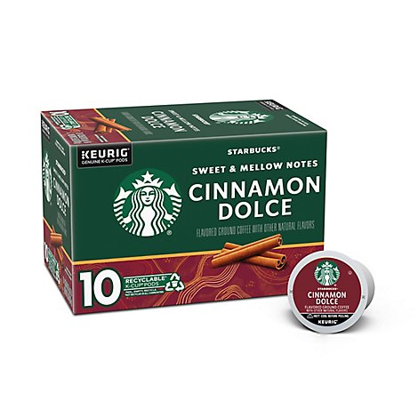 Starbucks No Artificial Flavors Cinnamon Dolce Flavored K Cup Coffee Pods Box 10 Count - Each
