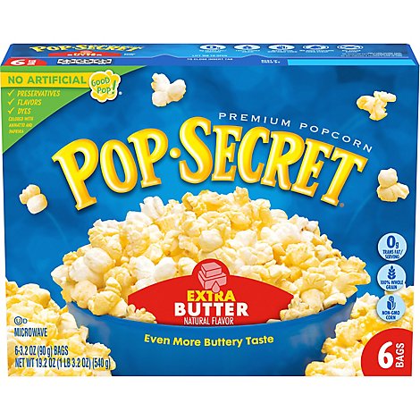 Pop Secret Microwave Popcorn Premium Extra Butter Pop-and-Serve Bags - 6-3.2 Oz