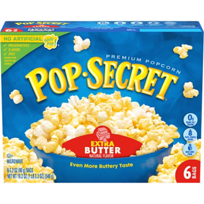 Pop Secret Microwave Popcorn Premium Extra Butter Pop-and-Serve Bags - 6-3.2 Oz