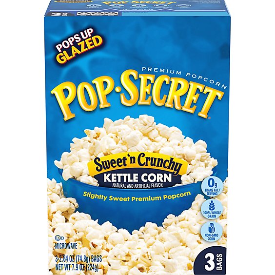 Pop Secret Sweet 'n Crunchy Kettle Corn Microwave Popcorn 3 Count - 2.64 Oz