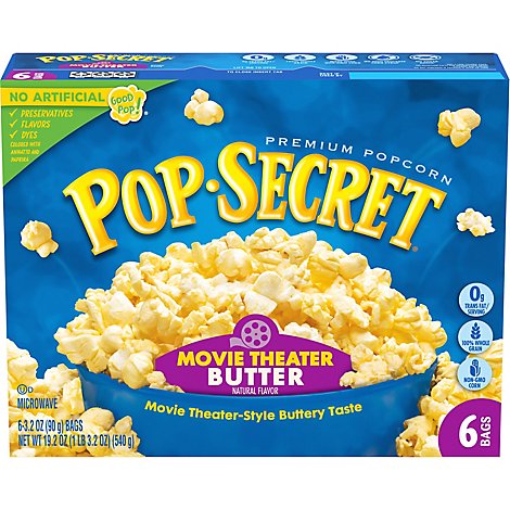 Pop Secret Microwave Popcorn Premium Movie Theater Butter Pop-and-Serve Bags - 6-3.2 Oz